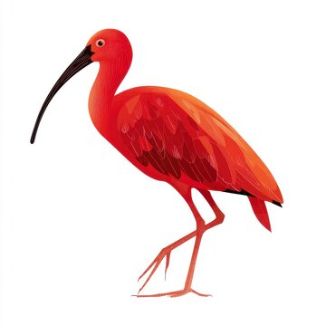 Vibrant Scarlet Ibis Bird Standing Isolated On Clean White Background With Digital Vector Art Style
