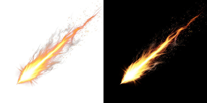 Dynamic fiery explosion trails isolated on transparent background