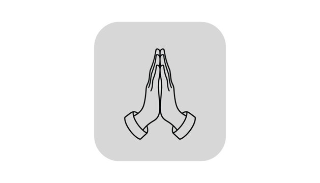 Simple black outline of praying hands on a rounded square grey background, representing faith, hope, prayer, or gratitude.
