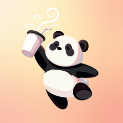 Illustration of a cute panda holding a cup of coffee. © Tatiana