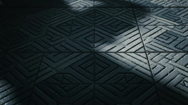 Geometric patterned dark tiles with light and shadow creating a moody abstract background texture