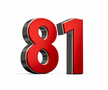Bold Vibrant Red Number Eighty one Number 81 With Sleek Metallic White Background 3D Illustration