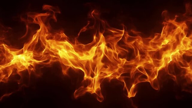 Fire Flames Burning and Shifting in Dynamic Continuous Motion on Black Background