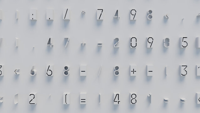 Grid of White 3D Geometric Shapes Including Squares, Rectangles, and Triangles on Light Gray Background for Modern Design, Minimalist Art, and Digital Media Applications