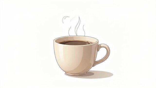 Minimal Morning Coffee Cup with Rising Steam on White Background &ndash; 2D Modern Lifestyle Animation