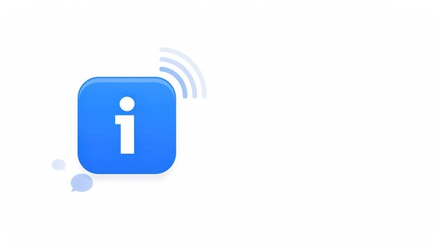 Blue information icon featuring wireless signal waves rendered in a modern three dimensional digital style