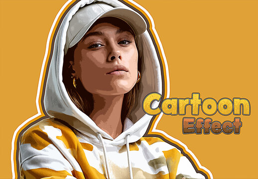 Cartoon Photo Effect with Outlines Style Mockup