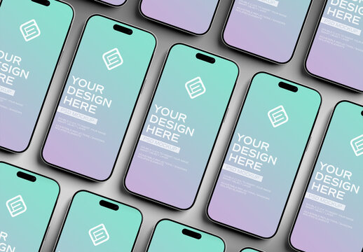 Isolated Smartphones With Shadows Isolated on Clean Grey Mockup