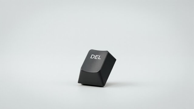 Black delete key isolated on a plain light background captured with clean and sharp studio lighting