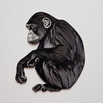 Black Quilling Paper Art Of A Chimpanzee Sitting Profile Against A Textured White Paper Background