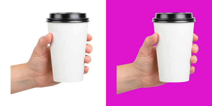 Hands holding coffee cups split image design transparent png