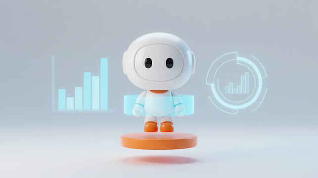 Cute white cartoon robot with blue arms