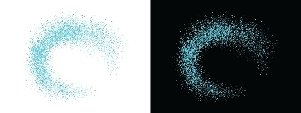 Abstract blue dust particle swirl isolated on transparent background, dynamic motion of light blue glitter or sand grains in a circular vortex shape, creative design element for graphic projects