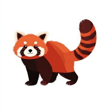 Cute Red Panda Illustration With Textured Fur Patterns On A Simple Plain White Background