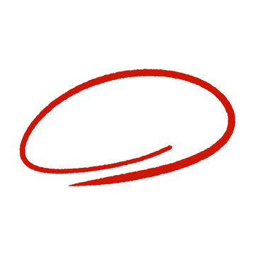 A simple red oval shape with a trailing line against a white background