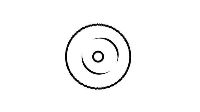 Digital white color radio waves screen animation icon on black background. Radial fade wave for sound, swirl, radio and sonar. Abstract concentric graphic icon. Modern high antenna evolving signal