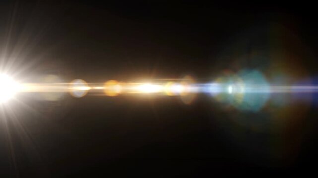 Real Cinematic Lens Flare Overlay on Black Background Slow Motion.
