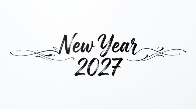 Black handwritten calligraphy text New Year 2027 isolated on a clean white background