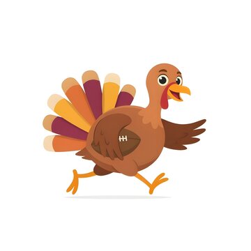 Funny Thanksgiving Turkey Running with Football Cartoon Vector Illustration