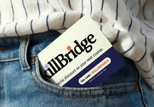 Fashion Mockup PSD Of A Discount Card In Denim Pocket