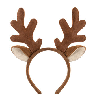 Festive brown reindeer antlers headband with soft ears, a fun costume accessory for holiday celebrations, isolated on a clean white background