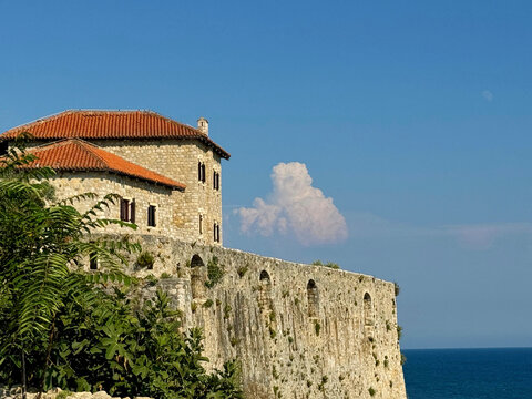 Montenegro wall of fortress Kalaja in old town Ulcinj on Adriatic sea 