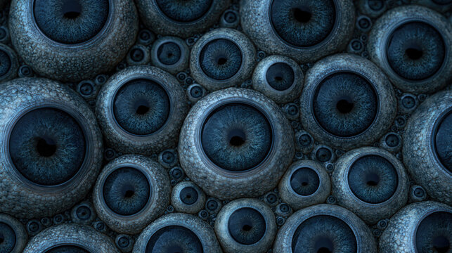 Concentric blue stone discs forming textured geometric mosaic