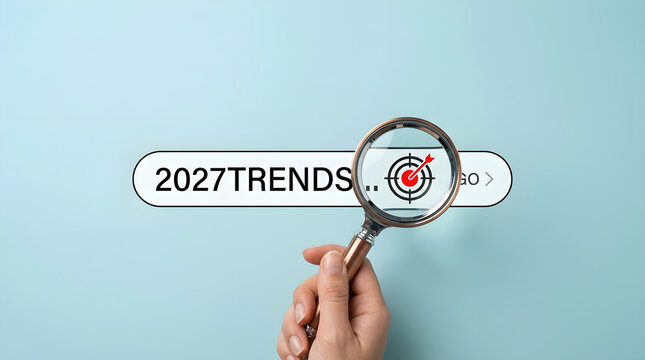 Market Trend Analysis Concept with Magnifying Glass and Search Bar Interface