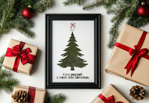Festive Frame Mockup With Christmas Message PSD