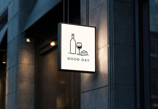 Square Sign Mockup PSD On Building Facade