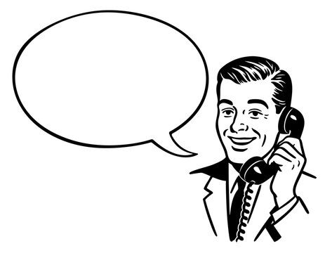 Vintage style illustration clipart - Man talking on the phone - Comic Bubble.