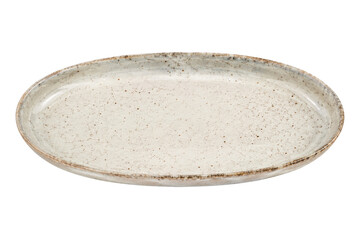 Beautiful oval ceramic serving plate with a speckled glaze and rustic rim, captured with soft...