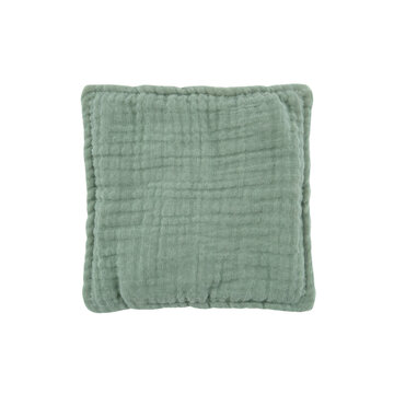 Soft square green muslin fabric cloth, gently textured and isolated on a clean white background, perfect for baby products
