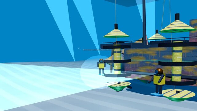 3D animation of an underwater pneumatic salvage operation where divers attach inflatable lift bags to a sunken shipwreck and use high pressure air to float the vessel to the surface