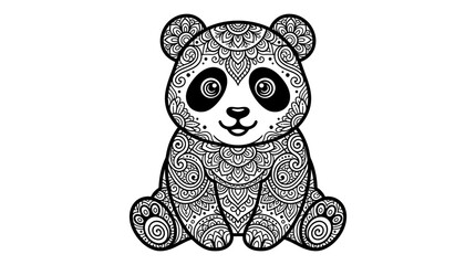 Intricate panda illustration with ornamental patterns on a white background © Creator Rima Akter