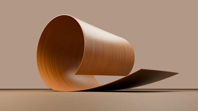 Curled plywood sheet showing wood grain texture
