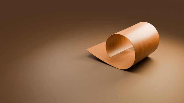 Curved wooden sheet forming a smooth loop on brown background