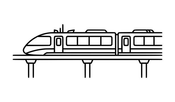 Minimal Monorail Train Single Rail Black Outline Vector Icon