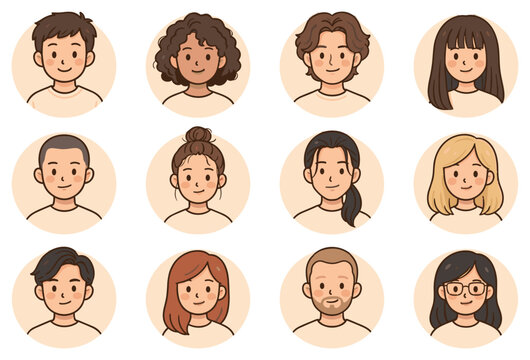 Set of diverse cute cartoon avatars for social media