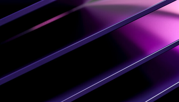 Abstract parallel diagonal metallic lines with purple illumination