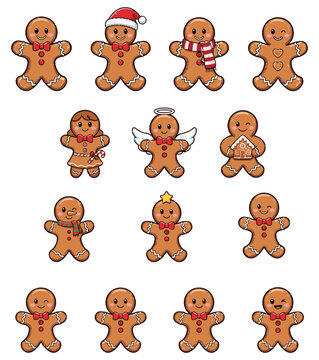 Set of Cute Christmas Gingerbread Man Characters