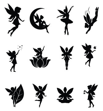 Set of Silhouette Fairy Vector Illustrations