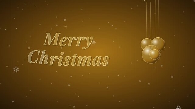Elegant Merry Christmas lettering split into two lines on the left. The gold glass letters smoothly bounce in perfect synchronization with a sweeping light reflection. Paired with a cluster of four ha