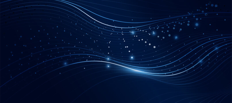 Technology Digital Blue Curved Lines Abstract Background For Tech Banner
