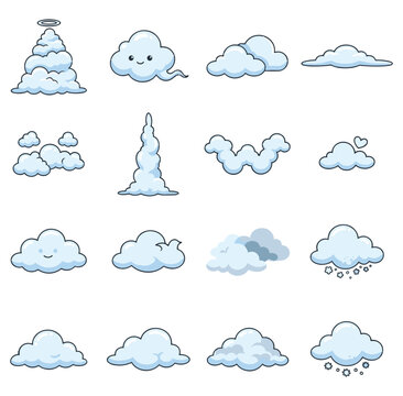 Set of Cute Cartoon Cloud Vector Icons