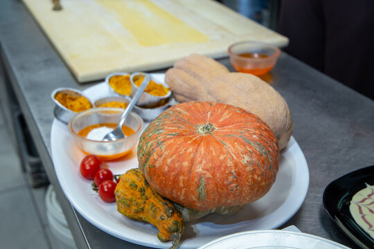 recipes with pumpkin ingredients, tortelloni and cake, preparation of a typical dish