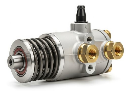 Close-up of carburetor with throttle cable isolated on white background