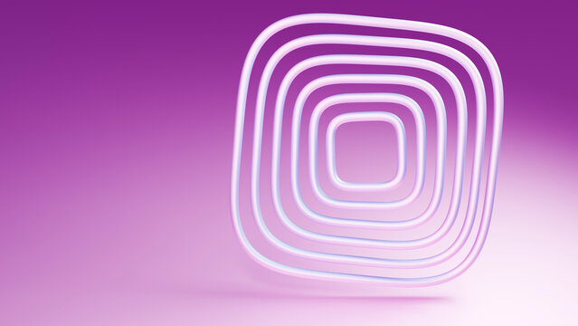 Abstract glowing neon rounded square tubes on purple gradient