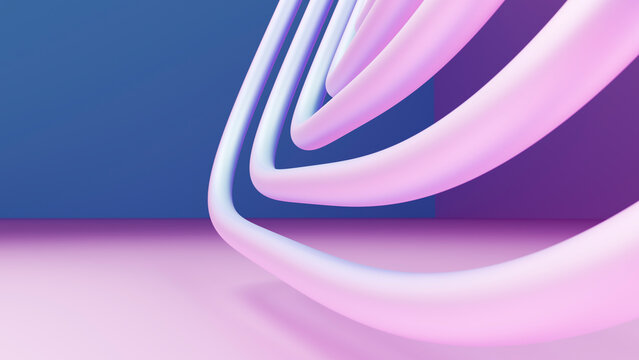Abstract intertwined tubular loops in pink and white 3d rendering
