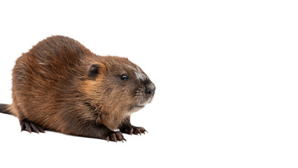 Single wild brown beaver rodent sitting on transparent background © Freya